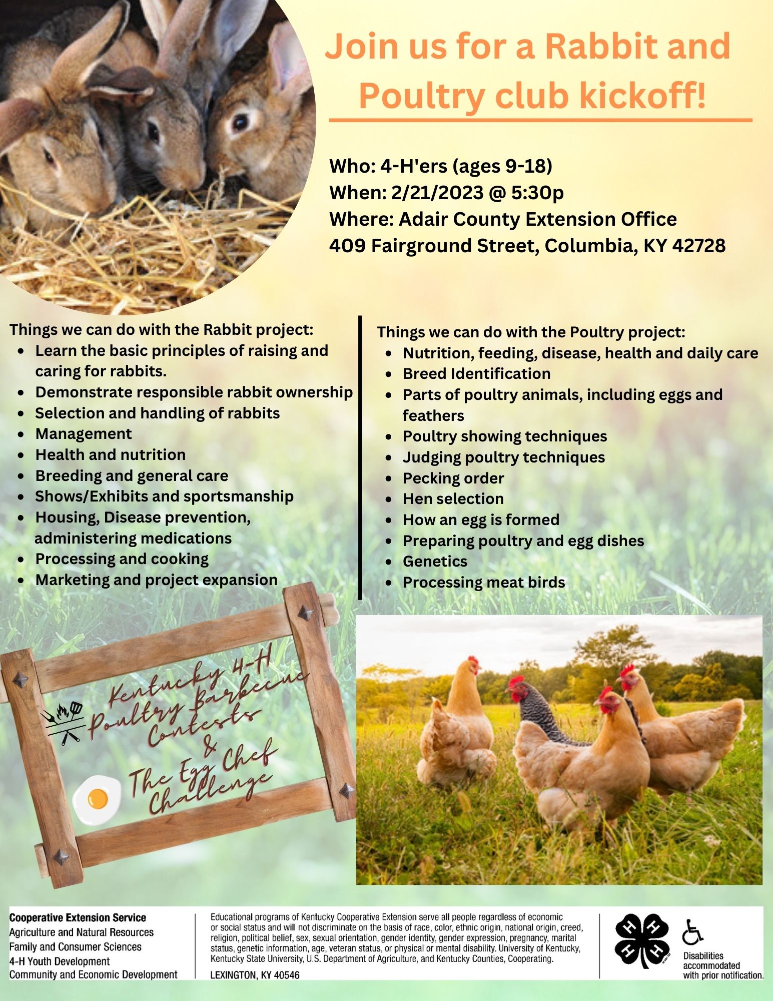 Rabbit/Poultry Club Meeting | Adair County Extension Office
